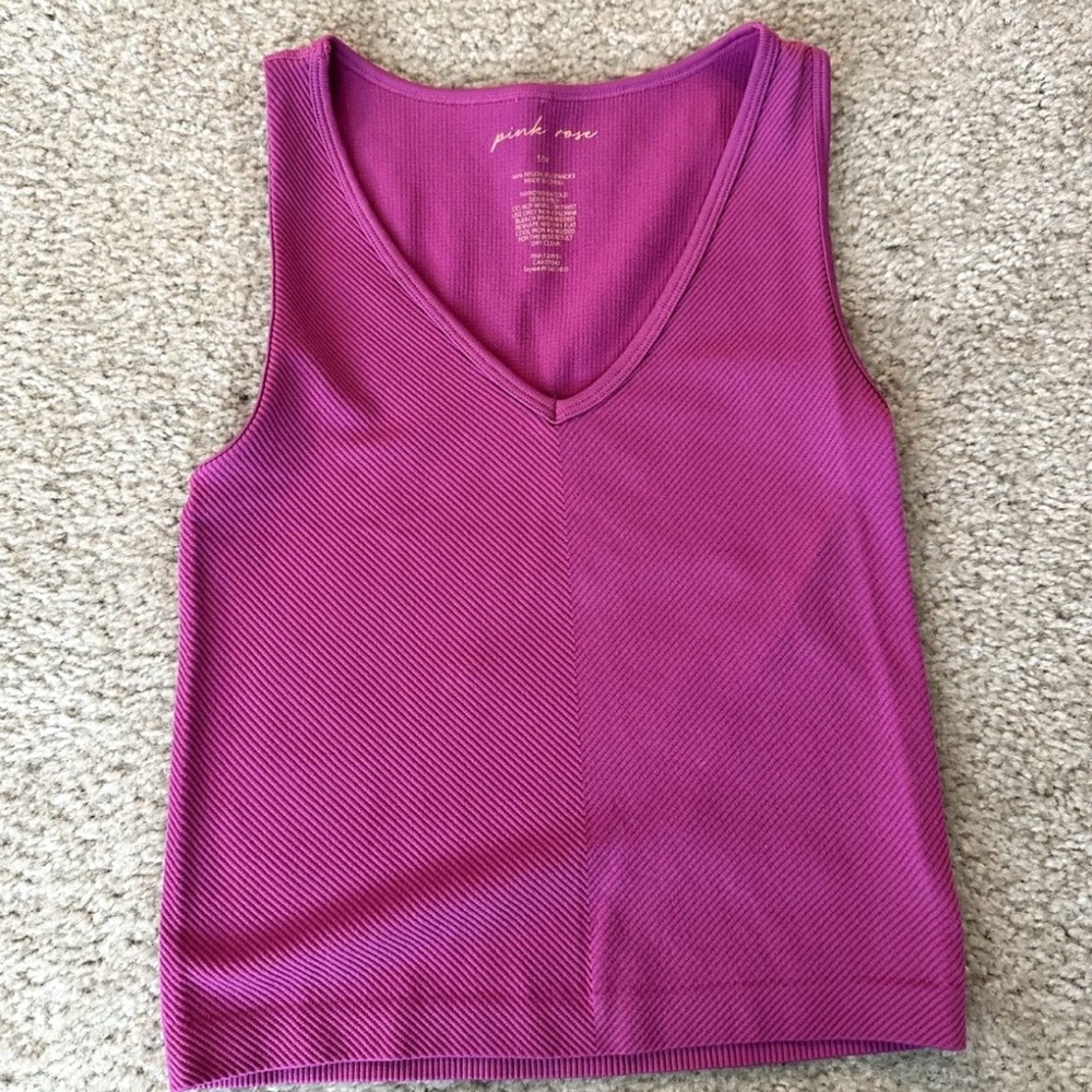 Pink Rose Magenta V-Neck Cropped Tank Top